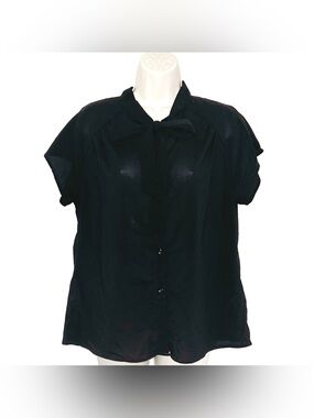 Women's Black Bow-Tie Short Sleeve Blouse